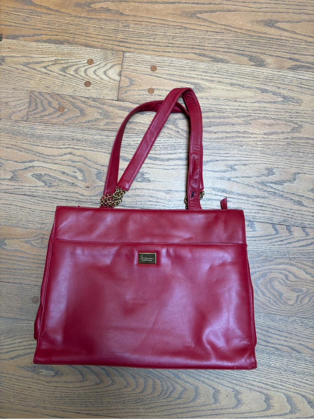 Vintage Red Leather work Tote laptop Bag